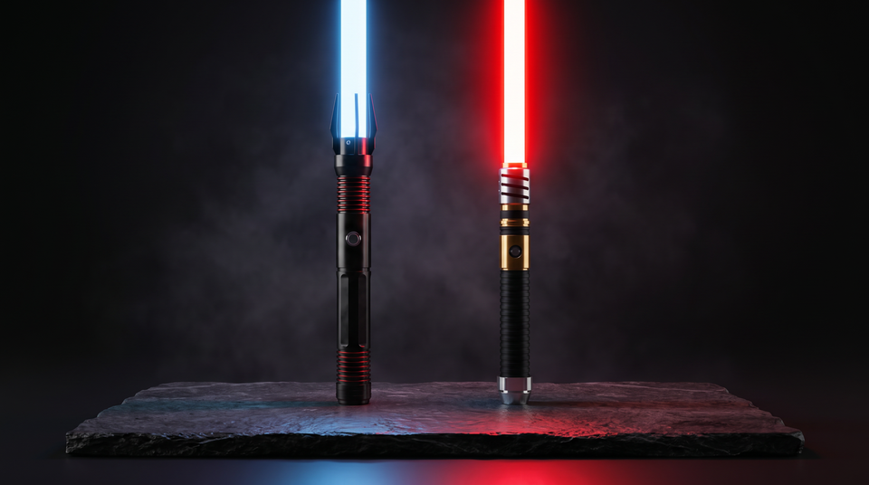 Sabre laser RGB à lame bleue et sabre laser Pixel à lame rouge côte à côte – AT-AT Sabers